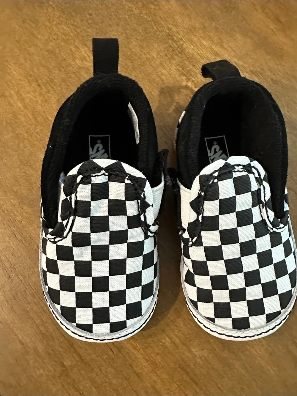 Kids Black & White Van Check Slip-On Shoes